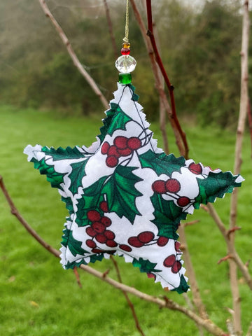 Holly Star Tree Ornament - Upcycled by Hannah McMahon