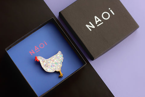 Glittering Chicken Pin Brooch by Naoi